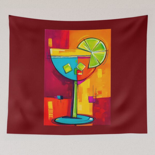 Item preview, Summer Cocktail Delight - Vibrant Glass with Lime Slice Set Against Bold Geometric Background designed and sold by OlfactoART Studio.