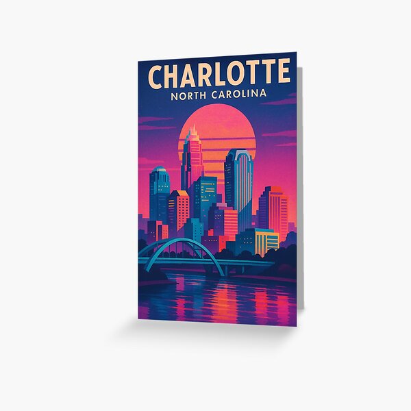 Aperçu de l'œuvre Coucher de soleil sur Charlotte, Caroline du Nord, avec gratte-ciels modernes et pont créée et vendue par placesonearth.