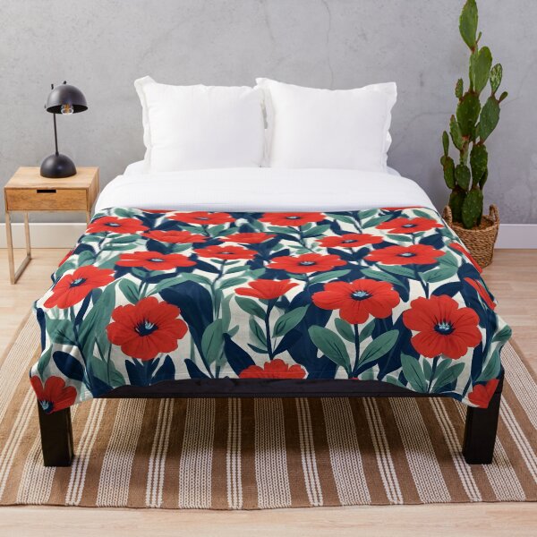 Item preview, Red Flower and Blue Leaves Pattern designed and sold by GreenTepee.