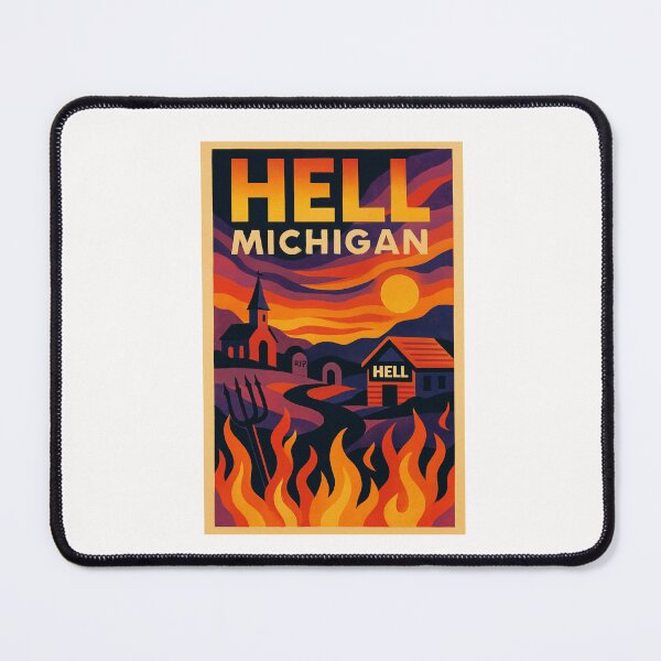 Item preview, Hell Michigan Scenic Sunset with Church and Cabin in Playful Town USA designed and sold by Places On Earth.