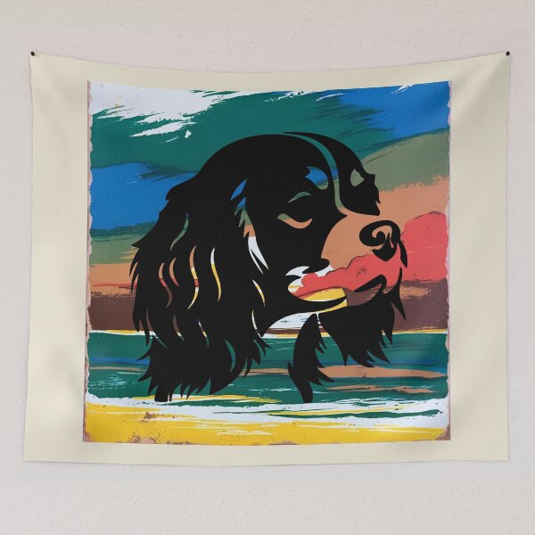 Item preview, Cavalier King Charles Spaniel Retro Sunset Silhouette – Vintage Dog Lover Art designed and sold by Fredster1966.