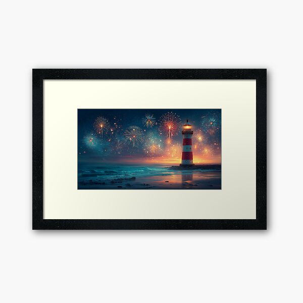 Item preview, Scenic Independence Day Fireworks over Lighthouse designed and sold by Boddicca.