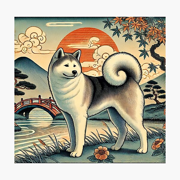 Item preview, Noble Akita in a Scenic Landscape - Japanese Animal Art designed and sold by Enoki design.