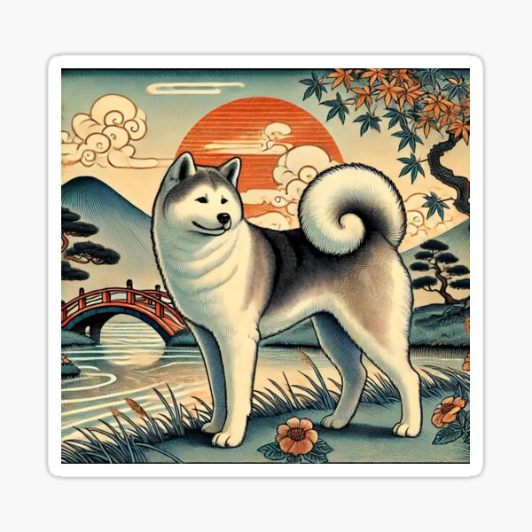 Item preview, Noble Akita in a Scenic Landscape - Japanese Animal Art designed and sold by Enoki design.