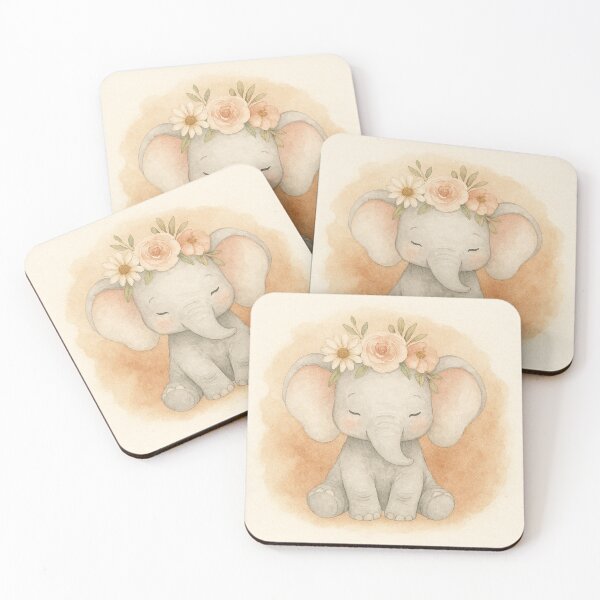 Item preview, Baby Elephant wearing Floral Crown  designed and sold by I Dress In Digital (I DID).