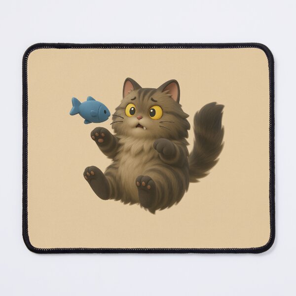 Item preview, Surprised Chubby Cat with Blue Fish – Cute 3D Cartoon Kitten Art designed and sold by iamwonderkitty.