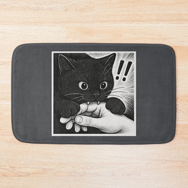 Item preview, Black Cat Biting Hand – Funny Comic Style Cat Attack Illustration designed and sold by iamwonderkitty.