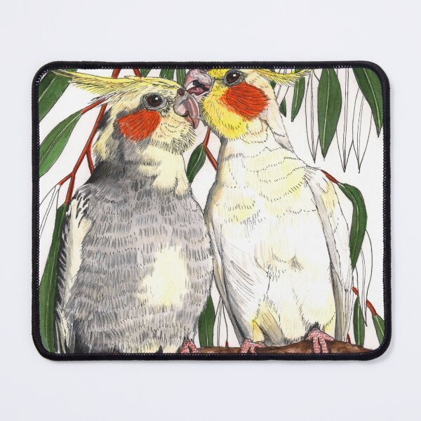 Item preview, Cockatiel Australian birds pair Eucalyptus designed and sold by blueidesign.