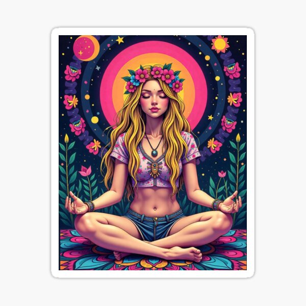 psychedelic yoga girl design Sticker