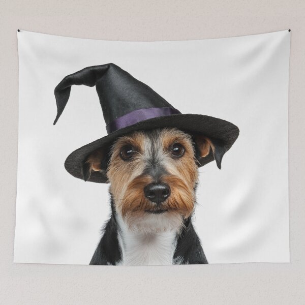 Item preview, Wire Fox Terrier dog Wearing Halloween Witch Hat designed and sold by LazyOwlStore.