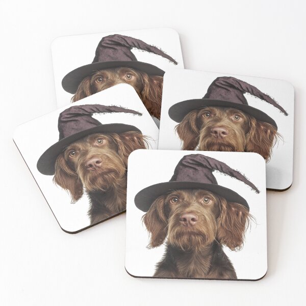 Item preview, Wirehaired Vizsla dog Wearing Halloween Witch Hat designed and sold by LazyOwlStore.