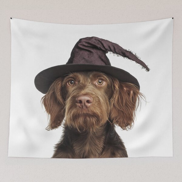 Item preview, Wirehaired Vizsla dog Wearing Halloween Witch Hat designed and sold by LazyOwlStore.