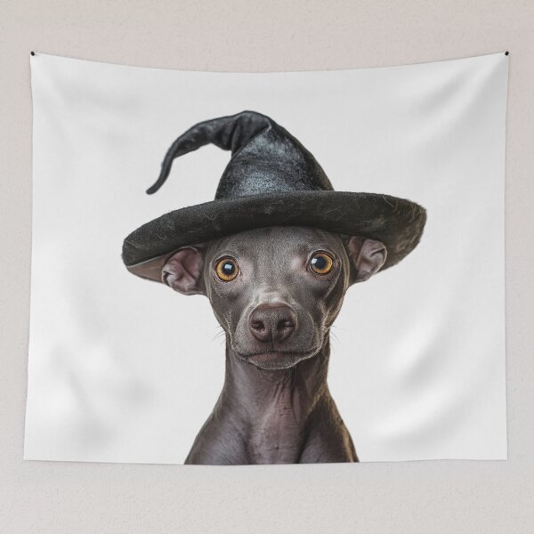 Item preview, Xoloitzcuintli dog Wearing Halloween Witch Hat designed and sold by LazyOwlStore.