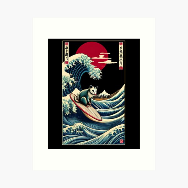 Item preview, Possum Kanagawa Wave Surf Surfboard Japanese Art Opossum Lover designed and sold by Kimberley King Art  King Art.