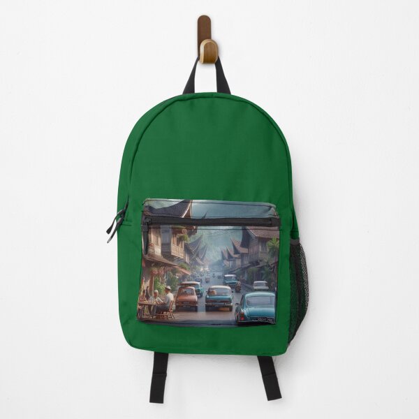 Item preview, Chill 1970s Padang Panjang – AI Artwork Colorful Roadside Café Scene for City Lovers, Travelers, and Vintage Fans designed and sold by knalpot-design.