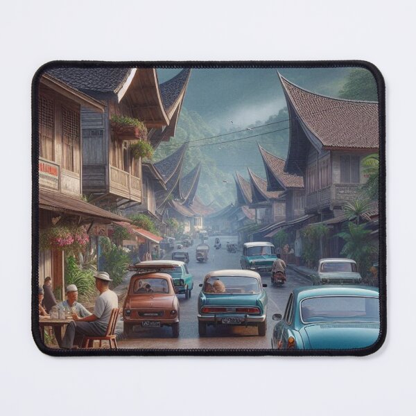 Item preview, Chill 1970s Padang Panjang – AI Artwork Colorful Roadside Café Scene for City Lovers, Travelers, and Vintage Fans designed and sold by knalpot-design.