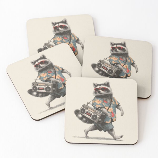 Item preview, Mapache divertido con radiocasete: arte retro de fiesta designed and sold by Retrocranio.