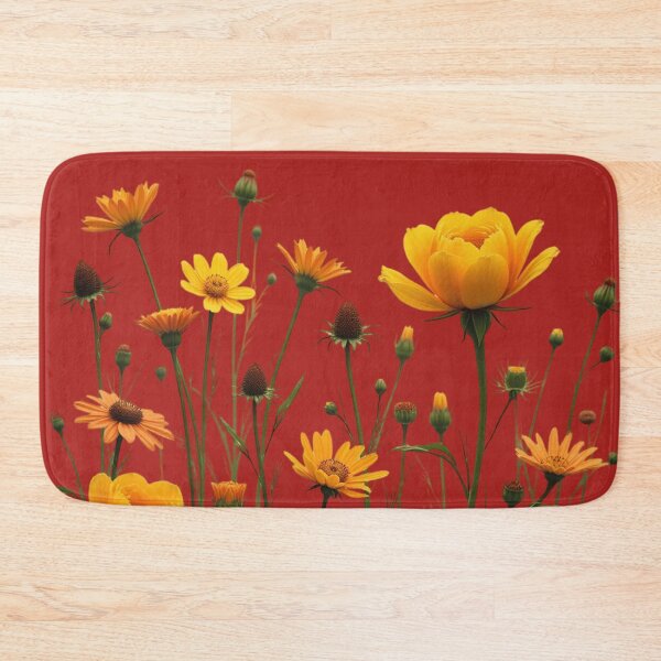 Item preview, Wildflowers and a Yellow Rose to the Right #3 - Candy Apple Red Background #5011CRD designed and sold by Wildflower Rose.