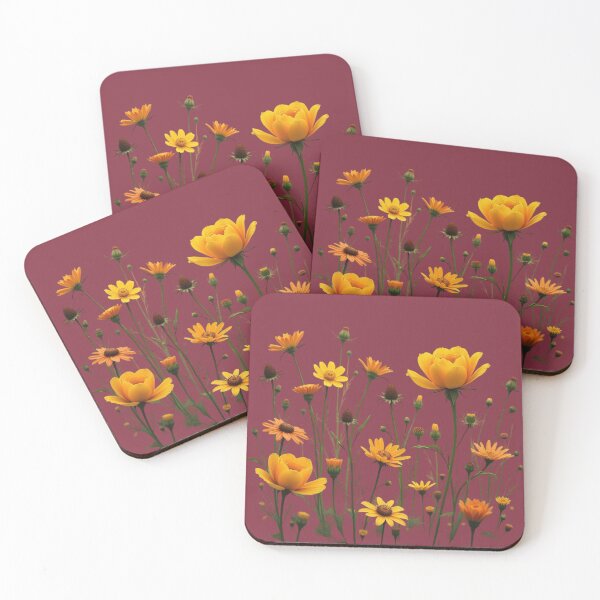 Item preview, Wildflowers and a Yellow Rose to the Right #3 - Deep Burgundy Background #5011DBD designed and sold by Wildflower Rose.