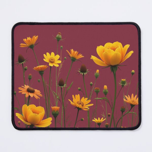 Item preview, Wildflowers and a Yellow Rose to the Right #3 - Deep Burgundy Background #5011DBD designed and sold by Wildflower Rose.