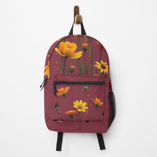 Item preview, Wildflowers and a Yellow Rose to the Right #3 - Deep Burgundy Background #5011DBD designed and sold by Wildflower Rose.