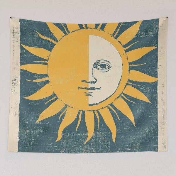Item preview, Vintage Half Sun Face Art – Mystical Celestial Illustration designed and sold by Retrocranio.
