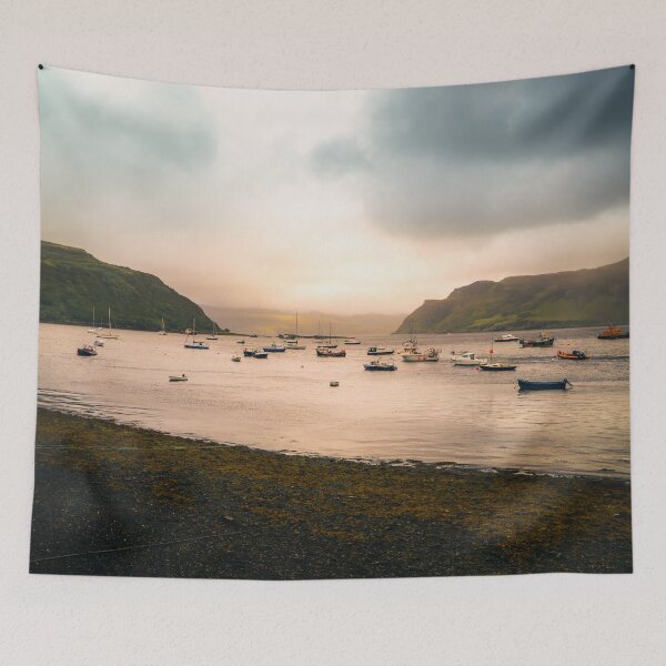 Item preview, Portree Bay Boats under Cloudy Skies - Scenic Coastal Wall Art designed and sold by Droneratravels.