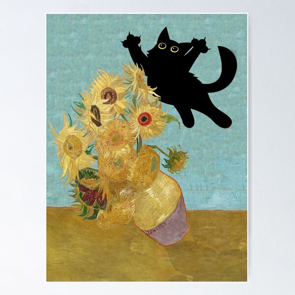 Item preview, Impression d'art du Chat noir dans les Tournesols de Van Gogh designed and sold by UniverseArtCo.