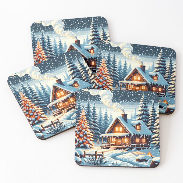 Item preview, Pixel Art Winter Cabin Poster – Cozy Snowy Forest Holiday Scene designed and sold by NSB-Design.