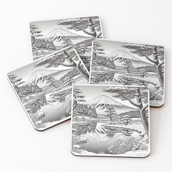 Item preview, Mount Fuji Winter Reflection - Japanese Line Art designed and sold by Shinora..