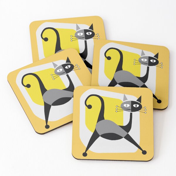 Item preview, Retro Cat 1950's yellow black and white designed and sold by ASKEW GRAPHICS.