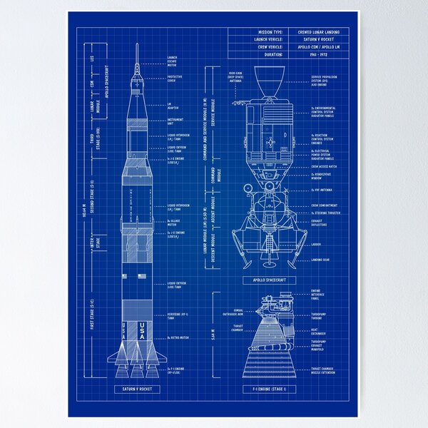 Item preview, Saturn V / Apollo Crewed Lunar Expedition (Blueprint - Vertical) designed and sold by BGALAXY.
