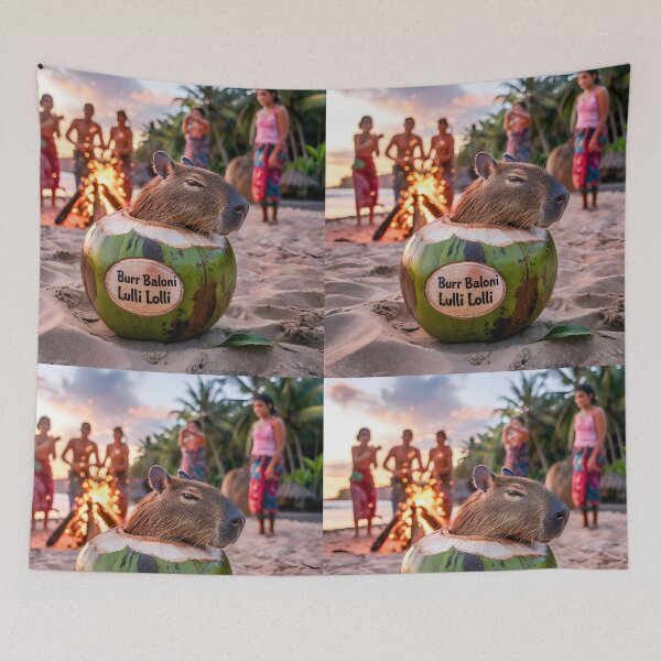 Item preview, Burr Baloni Lulli Lolli Capibarello Cocossini Brainrot Scene -bonfire to celebrate the arrival of the capybara-coconut designed and sold by EmeraldeaArt.