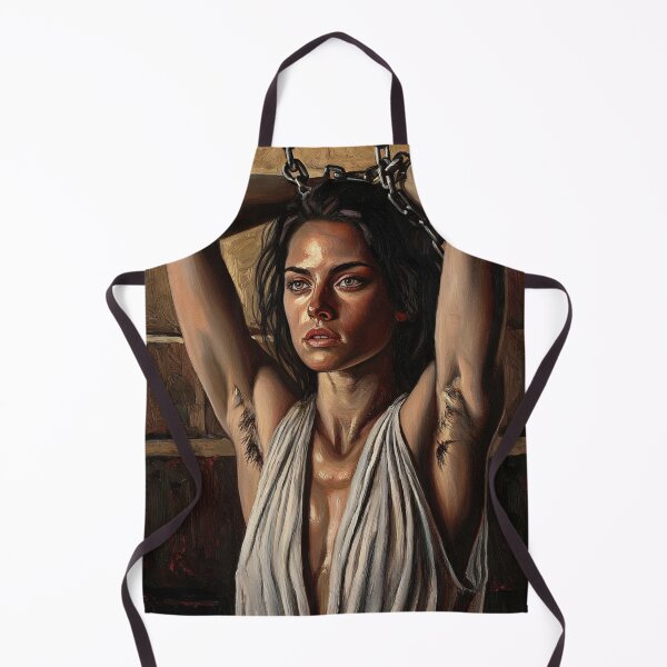 Item preview, Woman in a dungeon with her arms chained above her head vintage Expressionist painting art designed and sold by Vintage Designs +.