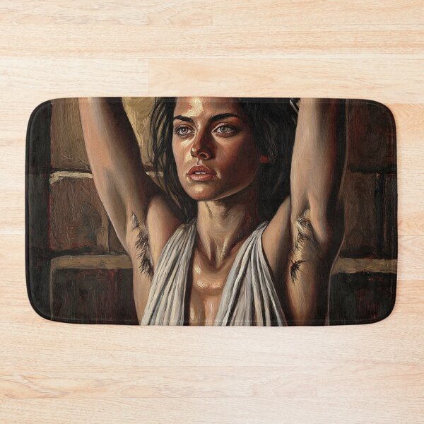 Item preview, Woman in a dungeon with her arms chained above her head vintage Expressionist painting art designed and sold by Vintage Designs +.