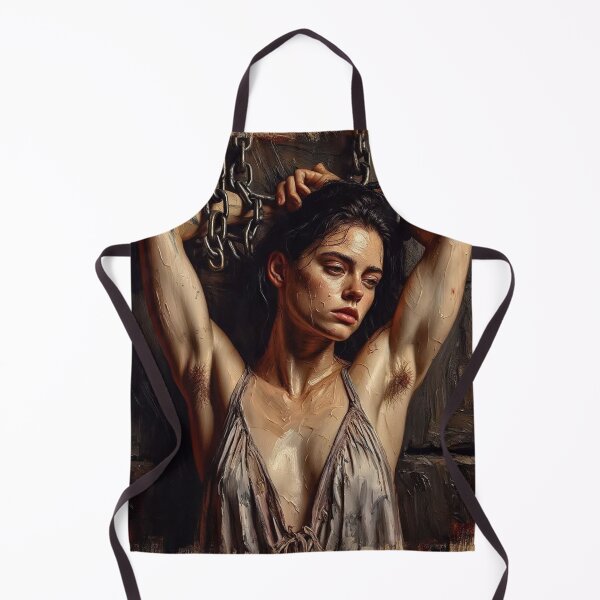 Item preview, Woman in a dungeon with her arms chained above her head vintage Expressionist painting art designed and sold by Vintage Designs +.