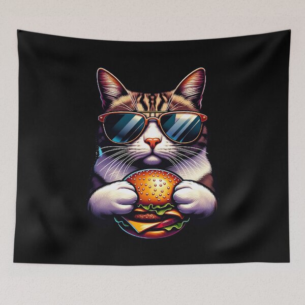 Item preview, Cool cat eating a burger designed and sold by ReneMM.