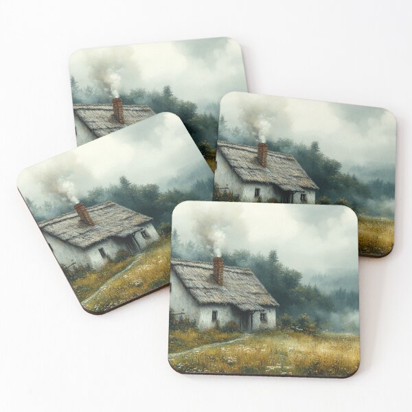 Item preview, Mountain cottage in the fog, painting style designed and sold by ArtNames.