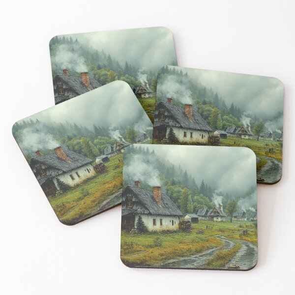 Item preview, Village in the mountains in the fog, painting style designed and sold by ArtNames.