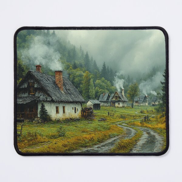 Item preview, Village in the mountains in the fog, painting style designed and sold by ArtNames.