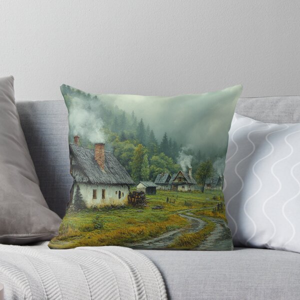 Artikelvorschau, Dorf in den Bergen im Nebel, Malstil entworfen und verkauft von ArtNames.