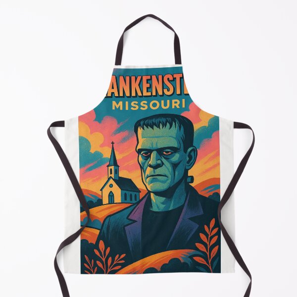 Item preview, Frankenstein Missouri Character Illustration with Historic Church in Midwest USA designed and sold by Places On Earth.