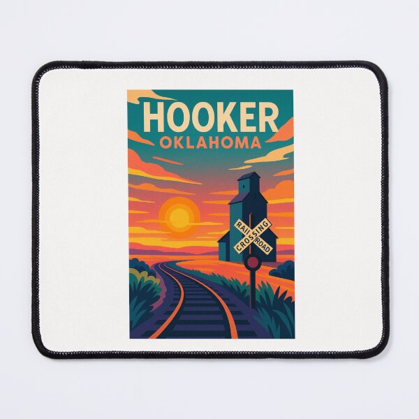 Item preview, Hooker Oklahoma Railroad Crossing and Grain Elevator at Sunset in Midwest USA designed and sold by Places On Earth.