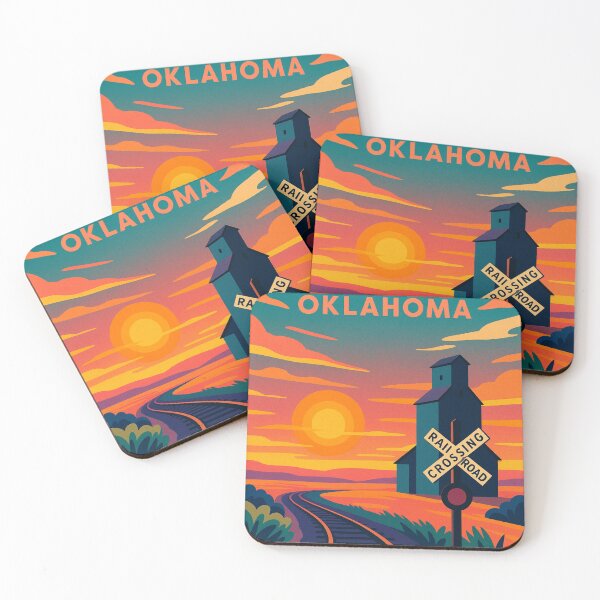 Item preview, Hooker Oklahoma Railroad Crossing and Grain Elevator at Sunset in Midwest USA designed and sold by Places On Earth.