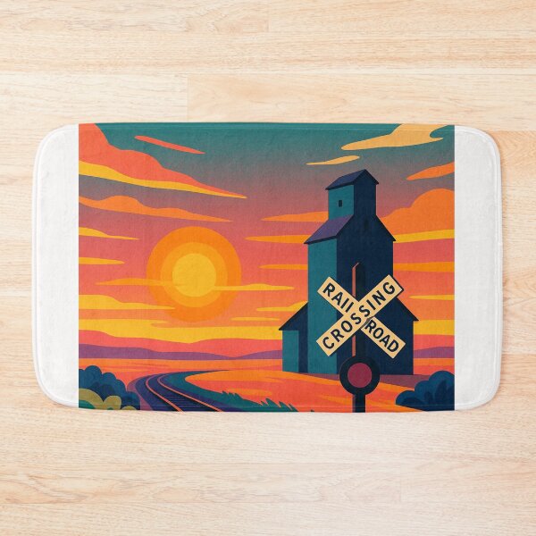 Item preview, Hooker Oklahoma Railroad Crossing and Grain Elevator at Sunset in Midwest USA designed and sold by Places On Earth.