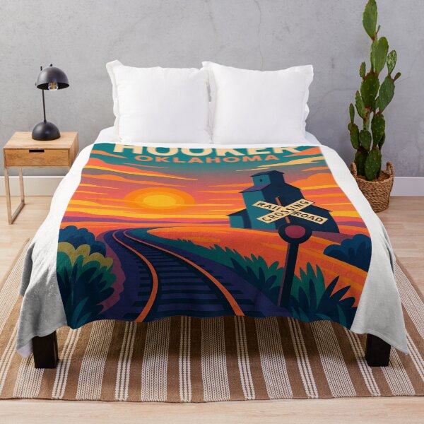 Item preview, Hooker Oklahoma Railroad Crossing and Grain Elevator at Sunset in Midwest USA designed and sold by Places On Earth.