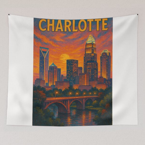 Item preview, Charlotte North Carolina City Skyline at Sunset over Uptown Bridges USA designed and sold by Places On Earth.
