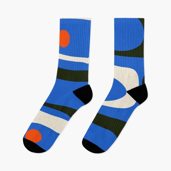 Item preview, Mid Century Modern Piquet Retro Abstract Pattern in Bold Blue Black Orange Off White designed and sold by kierkegaard.