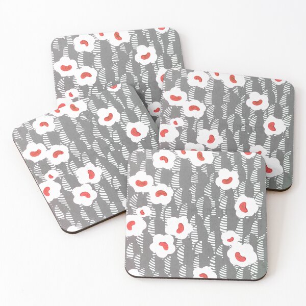 Item preview, Vintage Wallpaper Design: Cheerful White and Red Flowers on Slate Gray Pattern designed and sold by PureVintageLove.