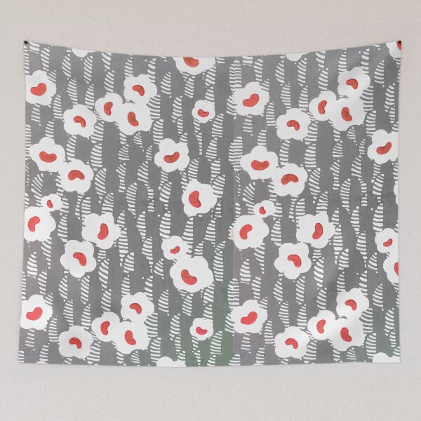 Item preview, Vintage Wallpaper Design: Cheerful White and Red Flowers on Slate Gray Pattern designed and sold by PureVintageLove.